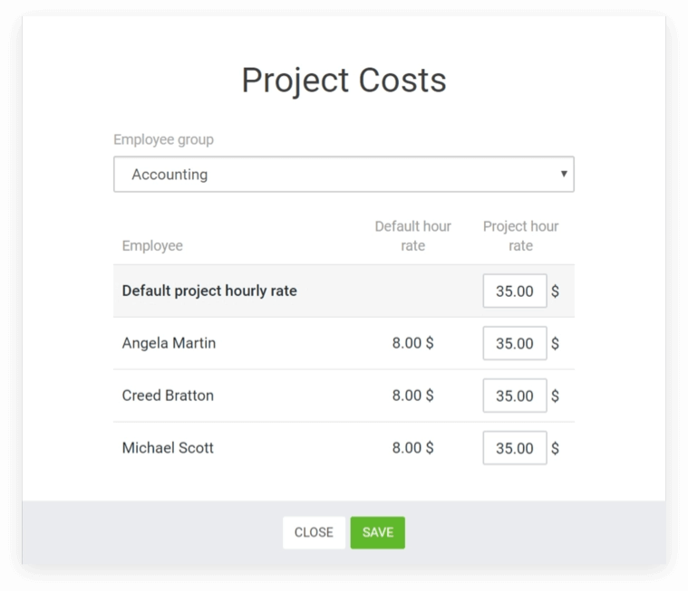 Screenshot of the Project Costs feature in DeskTime's project time tracking software