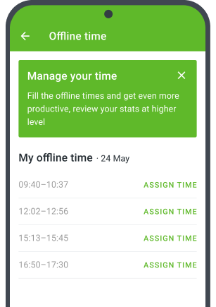 Screenshot of the Offline Time feature in Desktime’s phone time tracker app