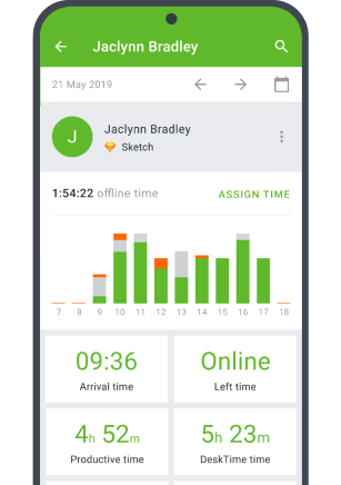 Screenshot of Desktime’s mobile employee time tracking feature