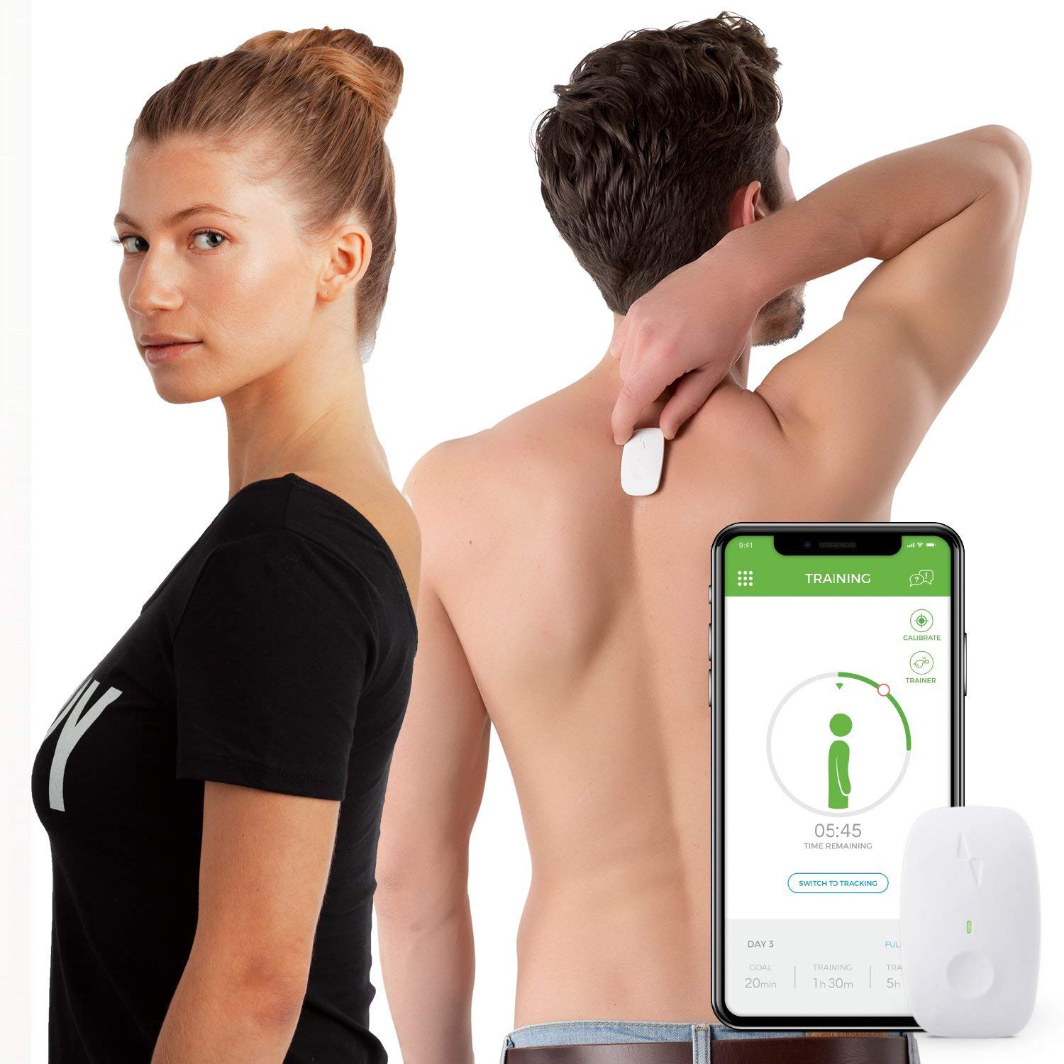 A demonstration of Upright Go posture training gadget