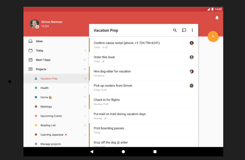 A screenshot of the Todoist task and time management app