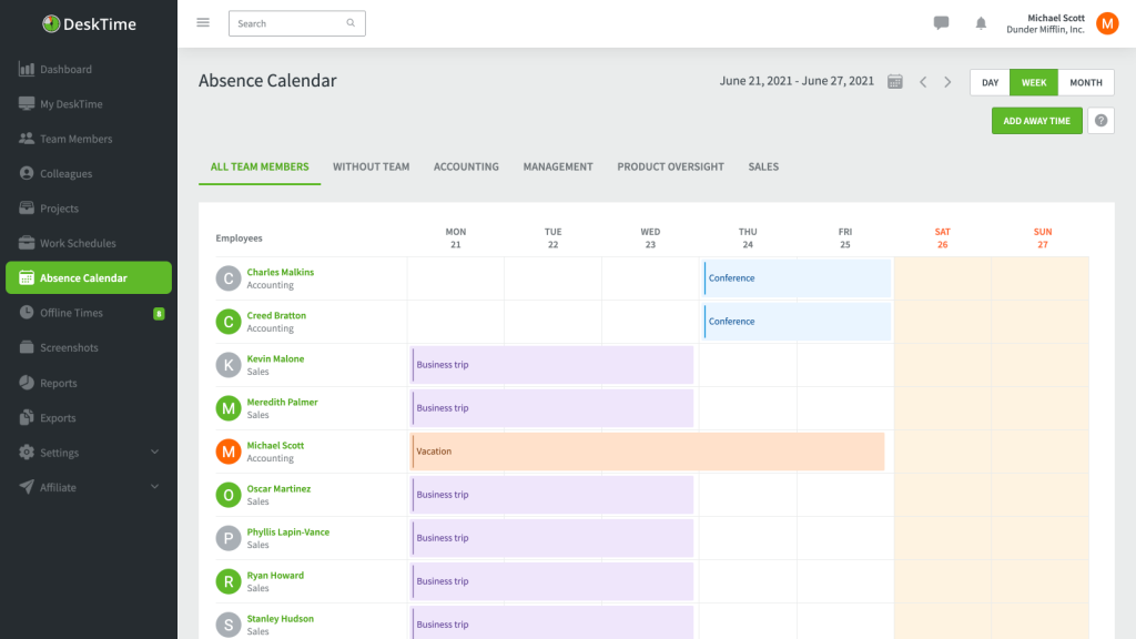 desktime absence calendar