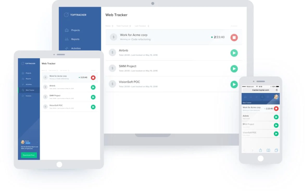 Toptracker staff timesheet app