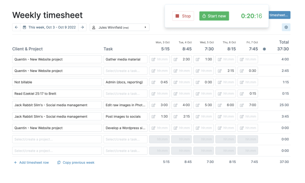 My hours timesheet software