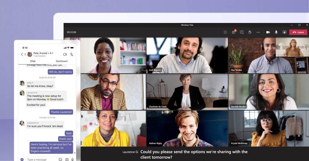 Microsoft Teams video call and mobile chat
