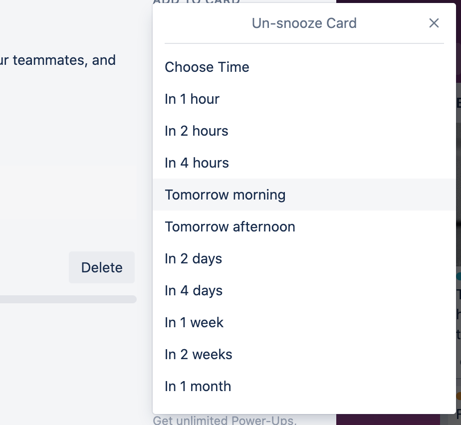 Trello tip in a screenshot from the app