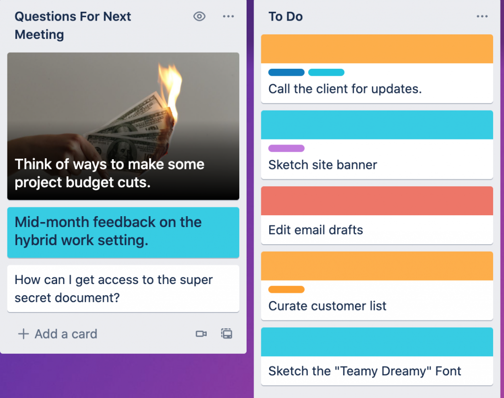 A screenshot from Trello app