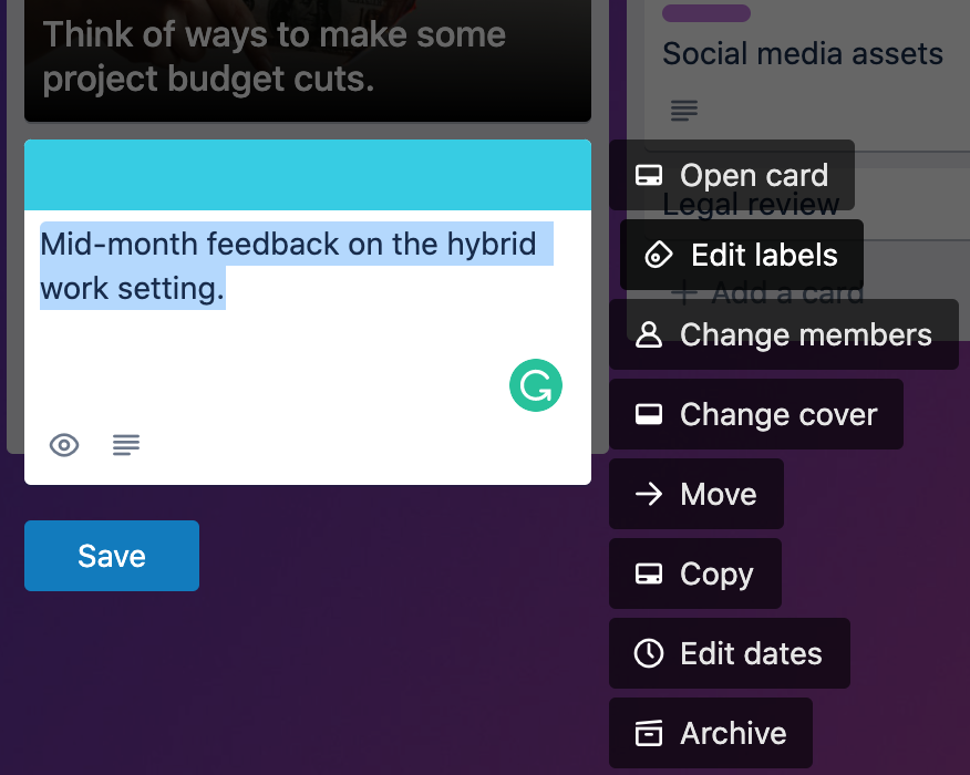 A screenshot from Trello app