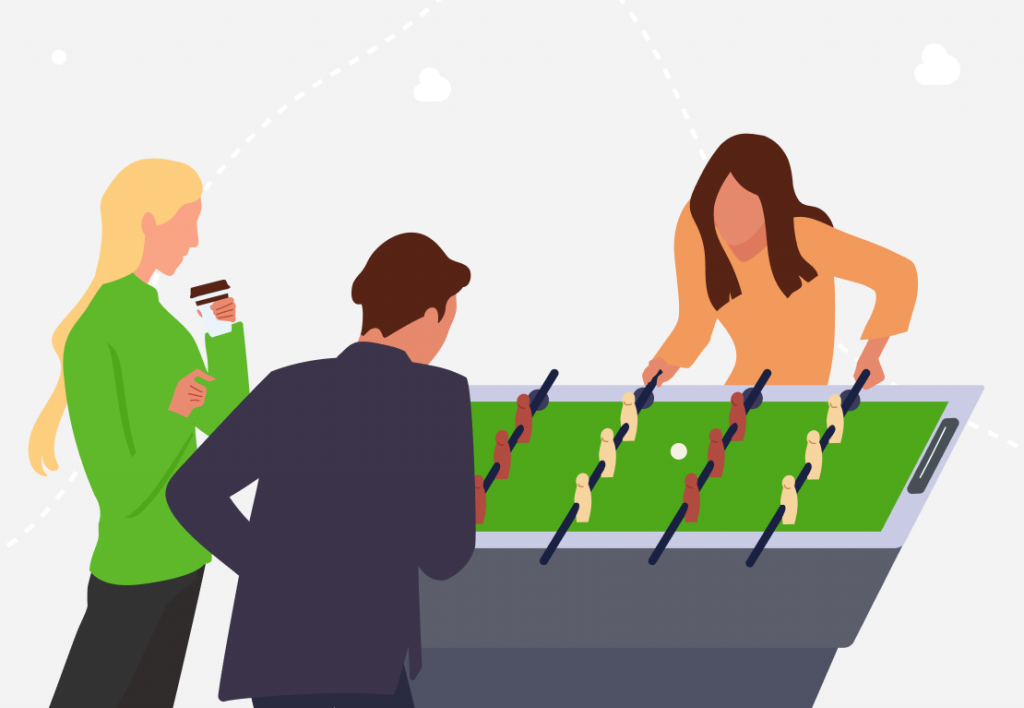 An illustration of office workers playing table football
