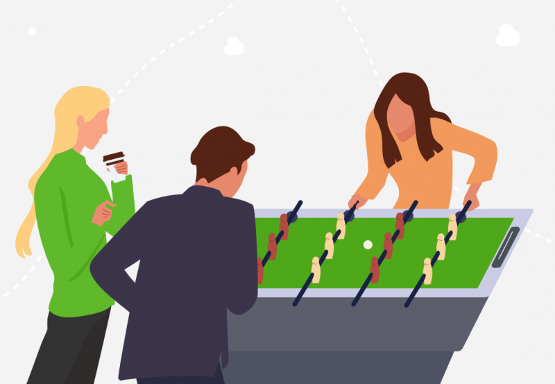 Illustration of office workers playing table football