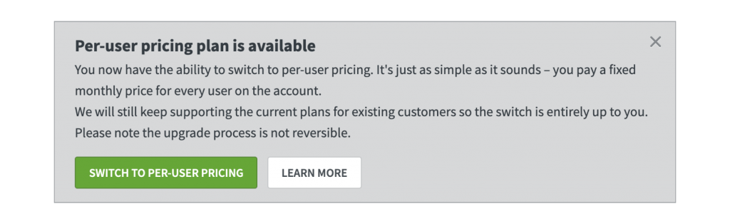 Instruction on how to switch to per-user pricing.