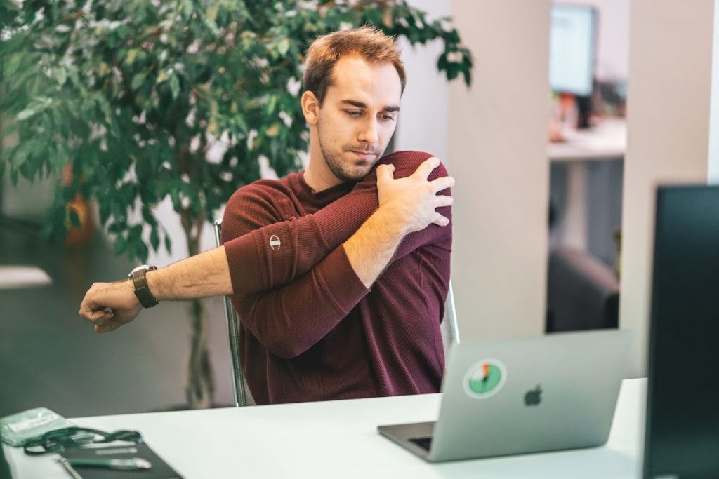 physical activities at home, stretching at your desk

