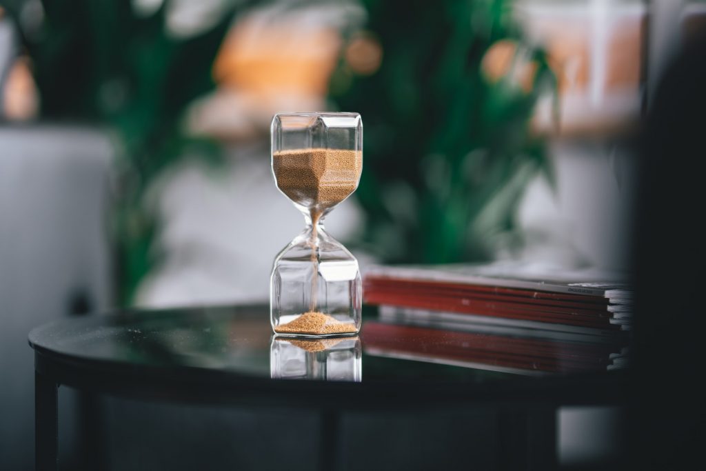 Hourglass on a table