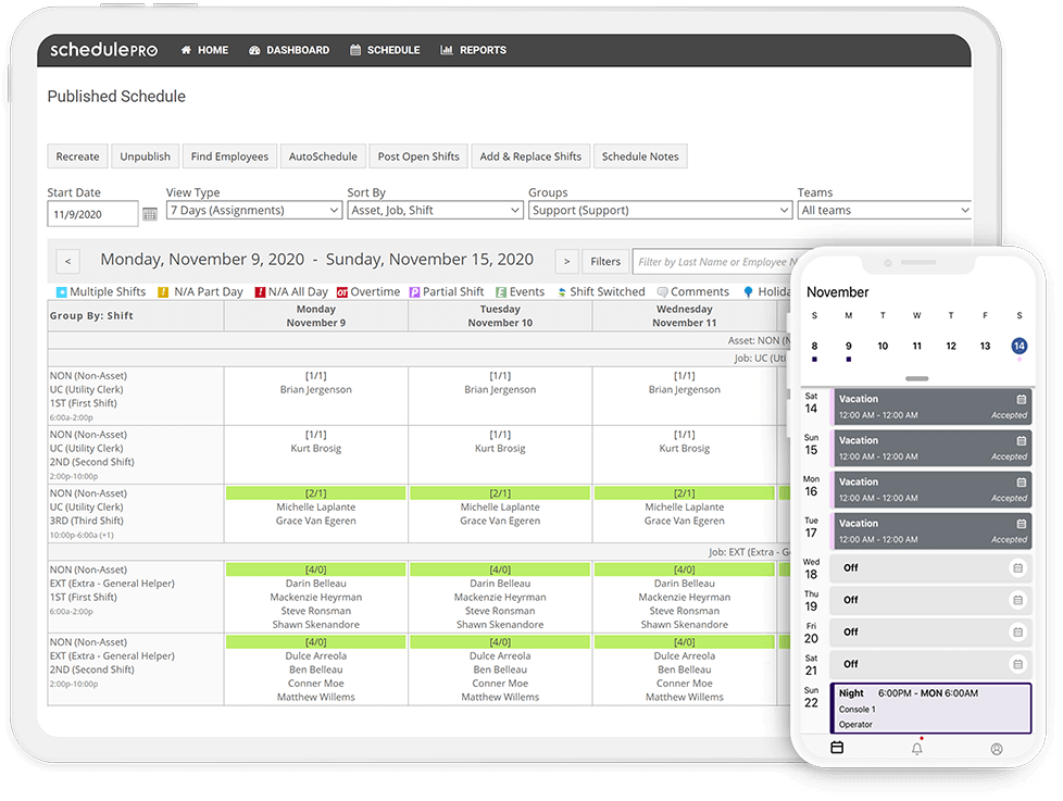 Shiftboard work schedule app for managers