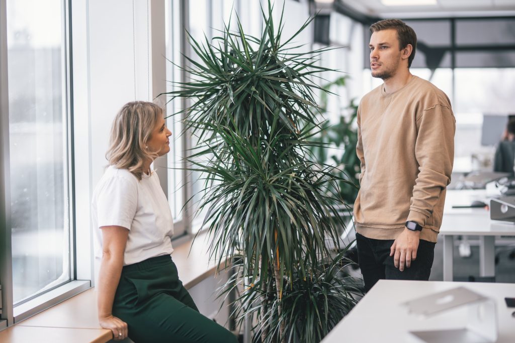 Man and woman talking