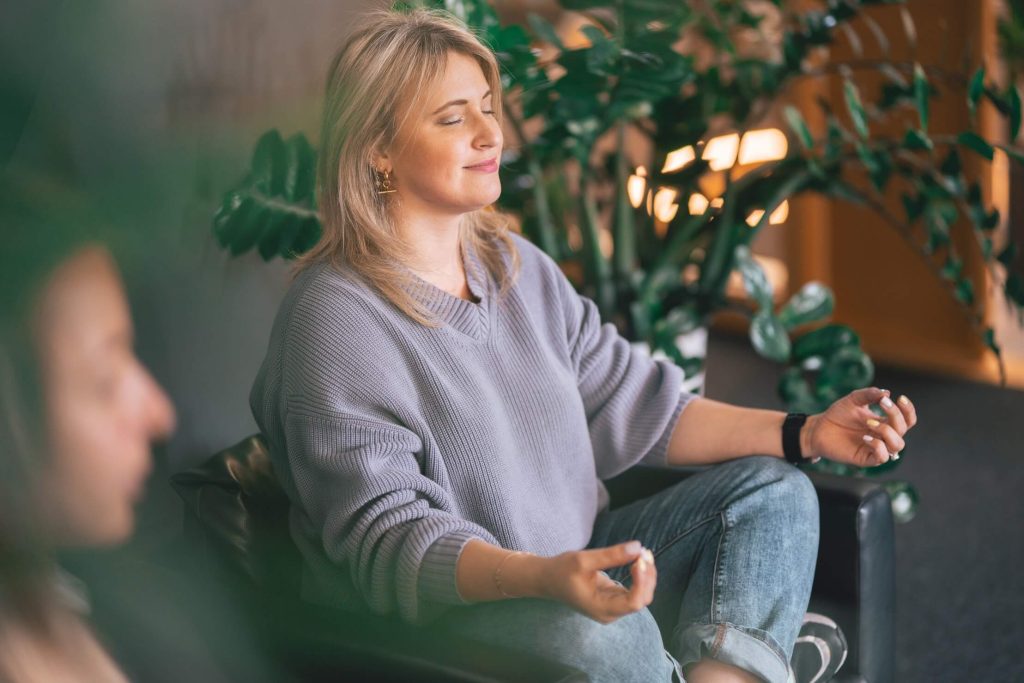 a woman meditating