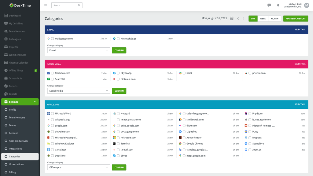 desktime categories