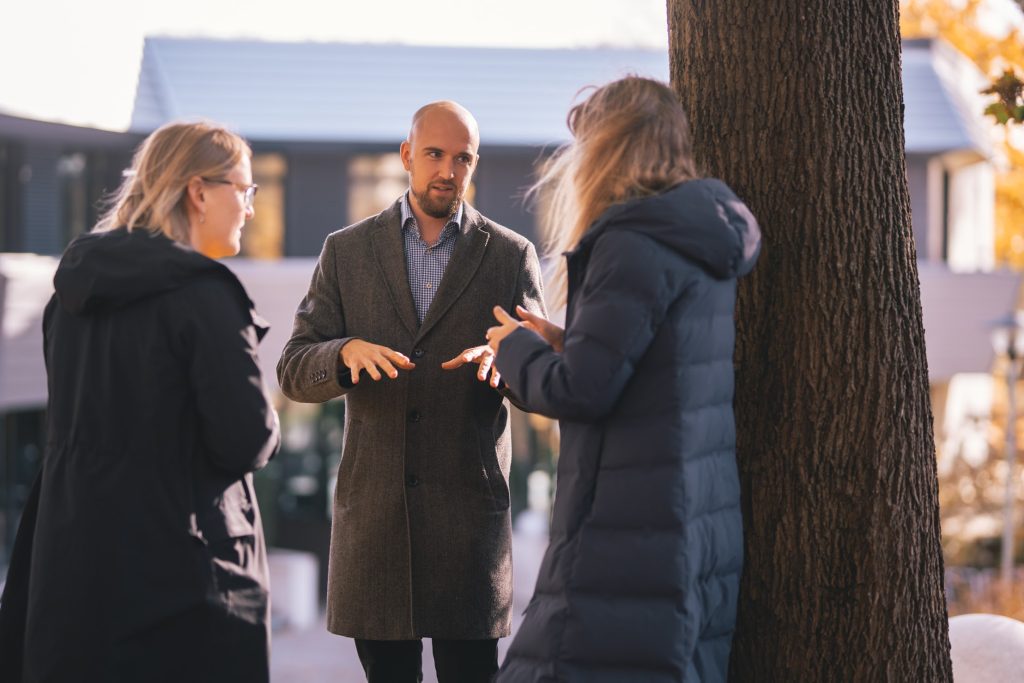 People talking outside