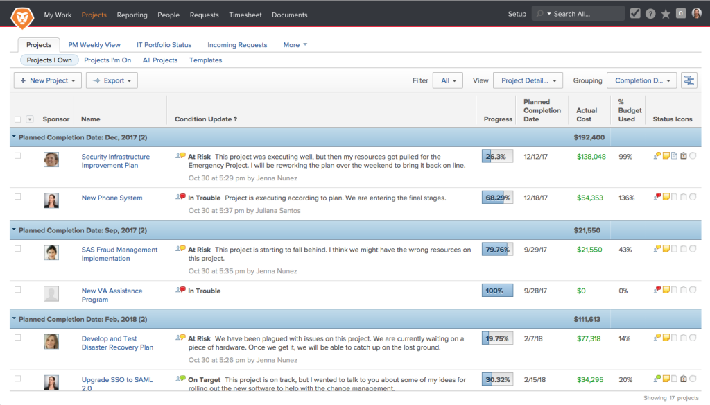 Screenshot of Adobe Workfront project management software