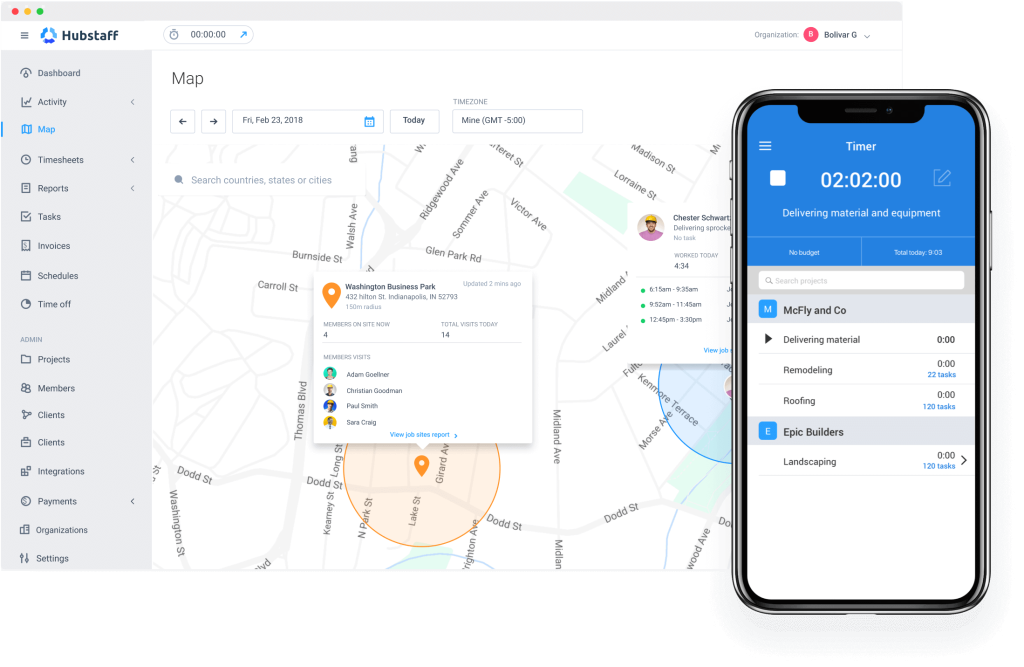 screenshot of hubstaff's app to track employee hours