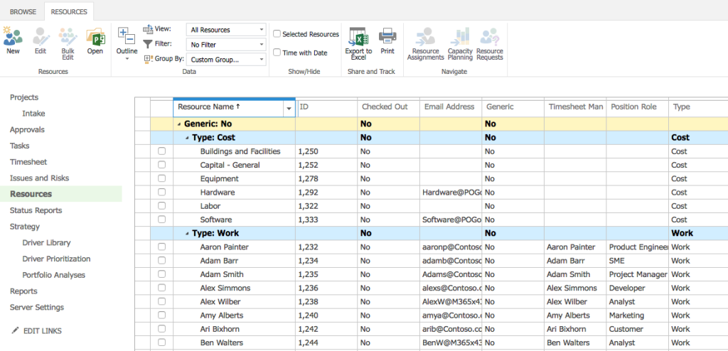 Screenshot of Microsoft Project app