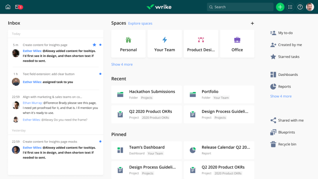 Screenshot of Wrike project tracking app