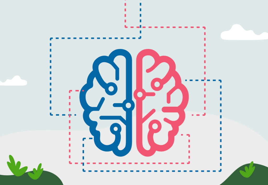 An artistic illustration of the left brain vs. right brain divide