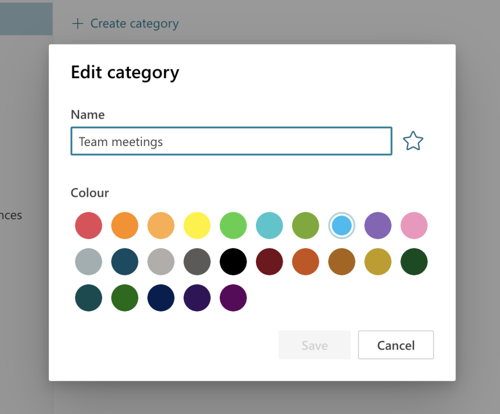 Categories editing Outlook Calendar screenshot