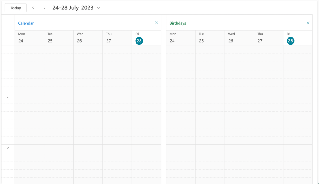 Split view on Outlook Calendar, screenshot