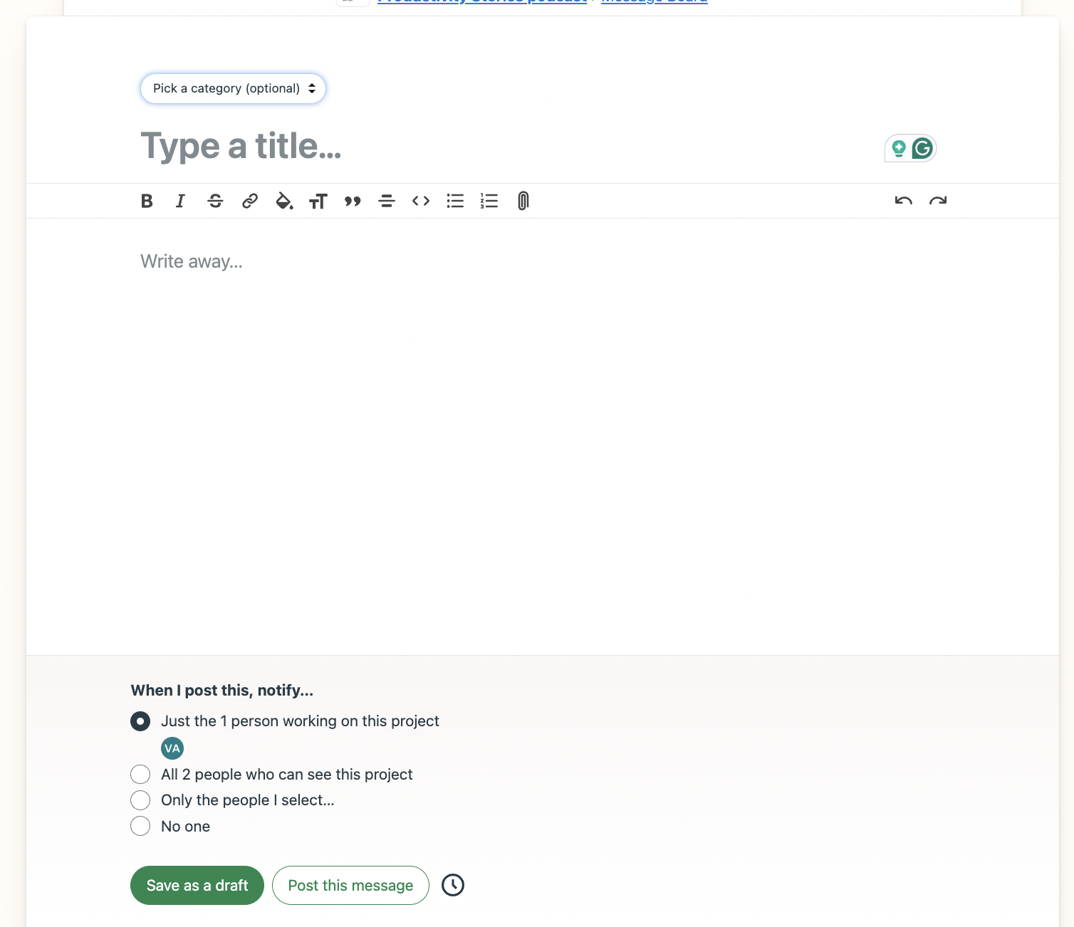 A screenshot showing one of Basecamp tips and tricks