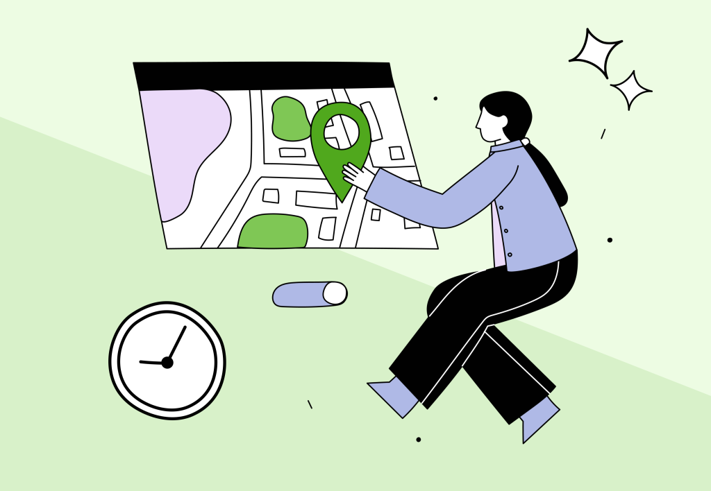 An illustration of a woman checking map