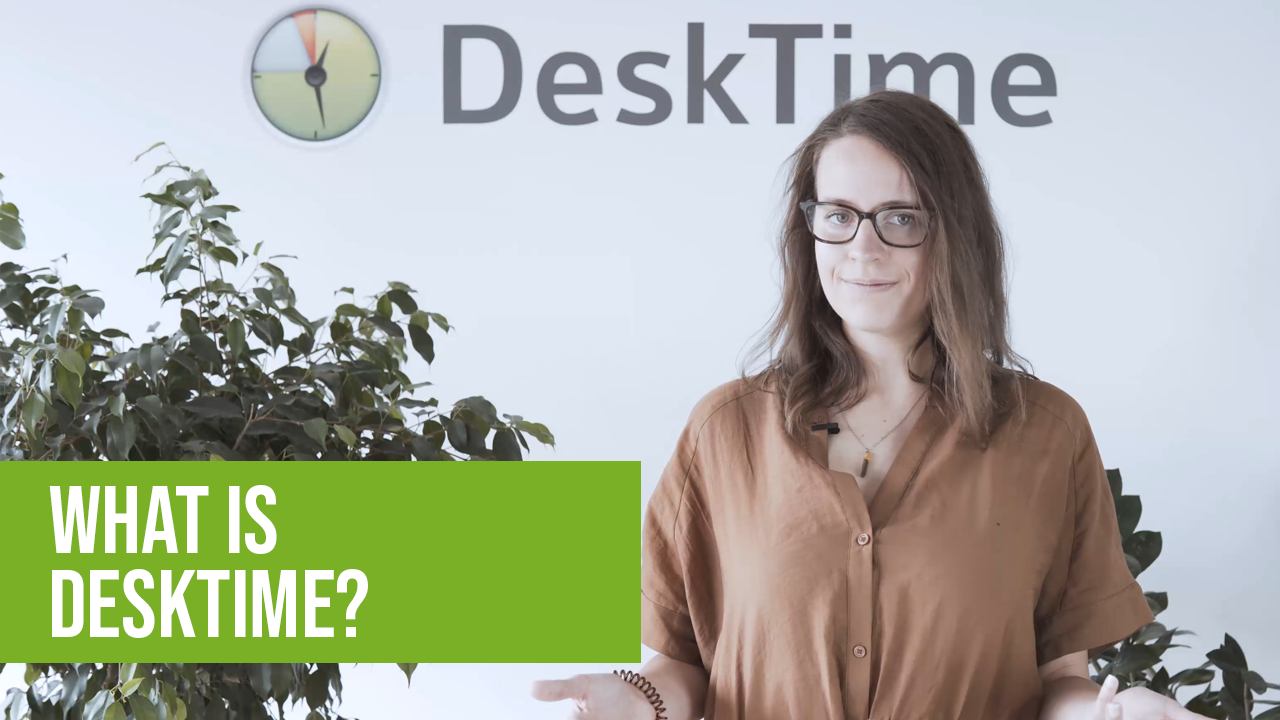 A screenshot from a video where a DeskTime employee explains what is DeskTime