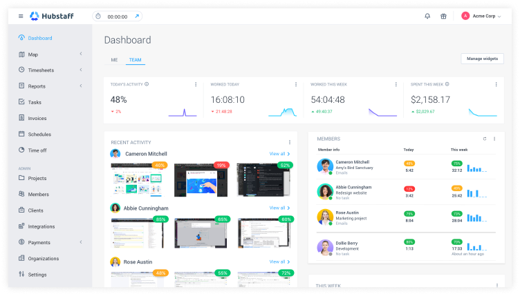 Screenshot of Hubstaff time tracker for employees