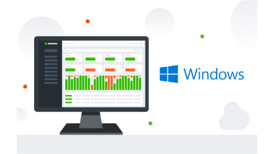 An illustration depicting that the DeskTime time tracker app is available on Windows