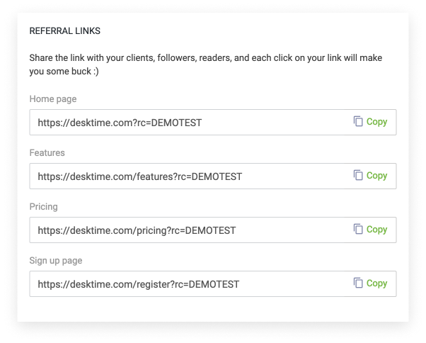 DeskTime Affiliate Referral links