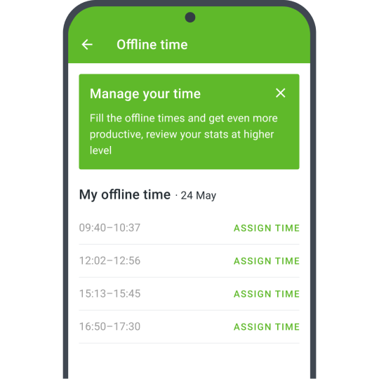 An illustration of the offline time feature in the DeskTime mobile time tracker