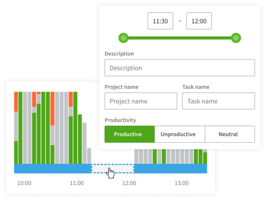 Depiction of the automatic time tracking feature in the DeskTime employee monitoring software