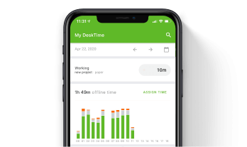 A screenshot of DeskTime mobile time tracker app