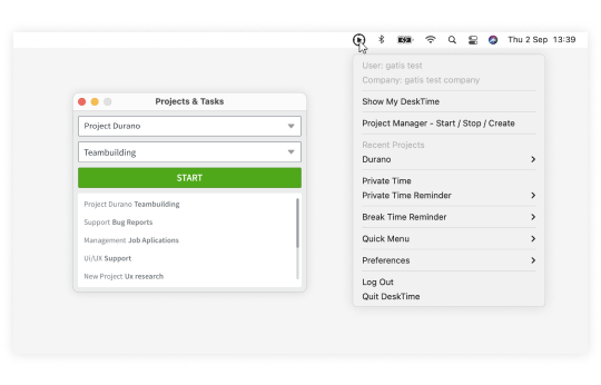 Screenshot of DeskTime's web time tracker feature